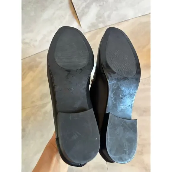 Mango Women’s Gold Buckle Leather Upper Moccasins Black Size 9 New Flats - Picture 3 of 7